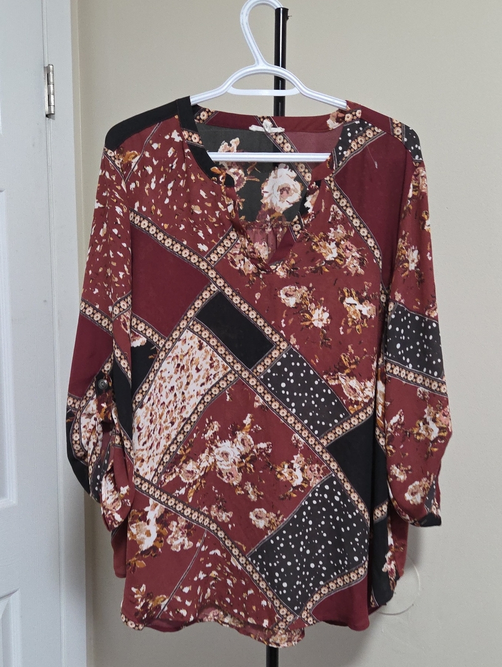 Maurices Plus Size Burgundy Patchwork Floral Tunic